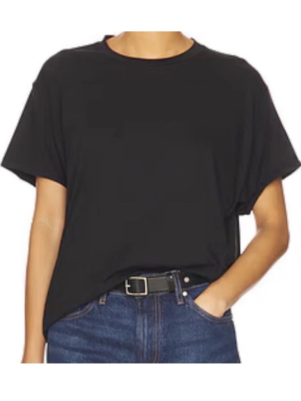 CURRENT/ELLIOTT Long Crew Shirt Black Beauty - Tunic T-Shirt Distressed